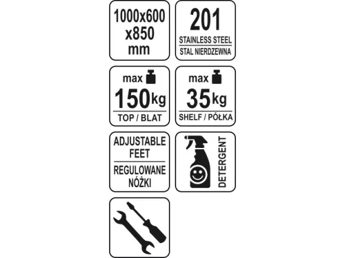 YATO YG-09001 GASTRO Inox munkaasztal alsó polccal