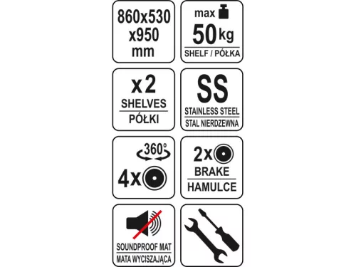 YATO YG-09090 GASTRO Zsúrkocsi 2 polcos