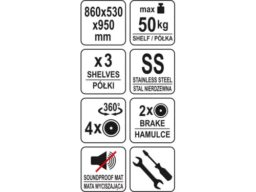 YATO YG-09091 GASTRO Zsúrkocsi 3 polcos