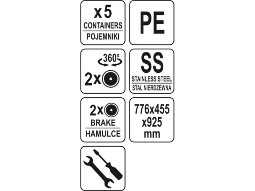 YATO YG-09101 GASTRO Konyhai kocsi 5 tároló, 3 polc