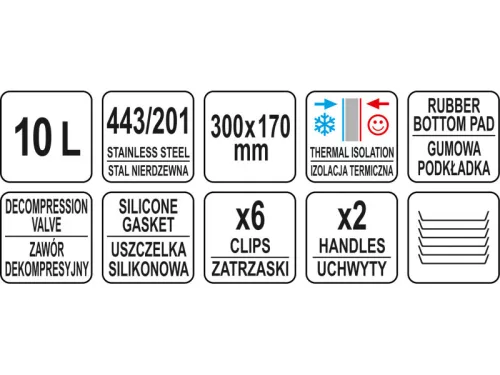 YATO YG-09200 GASTRO Ételszállító badella dupla falú 10 liter inox