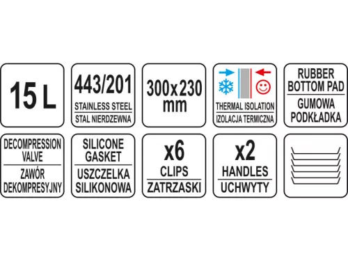 YATO YG-09201 GASTRO Ételszállító badella dupla falú 15 liter inox