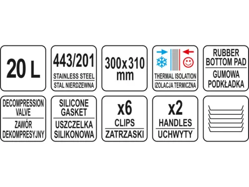 YATO YG-09202 GASTRO Ételszállító badella dupla falú 20 liter inox