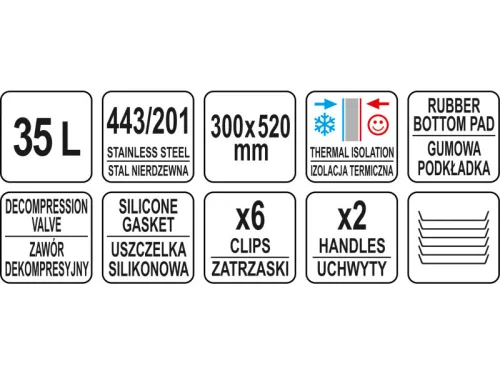 YATO YG-09204 GASTRO Ételszállító badella dupla falú 35 liter inox