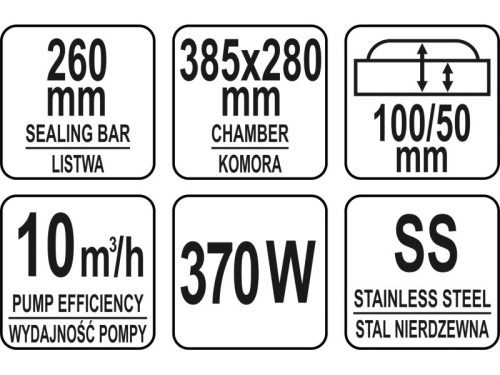 YATO YG-09303 GASTRO Vákuumkamrás vákuumfóliázó gép 260 mm 370 W