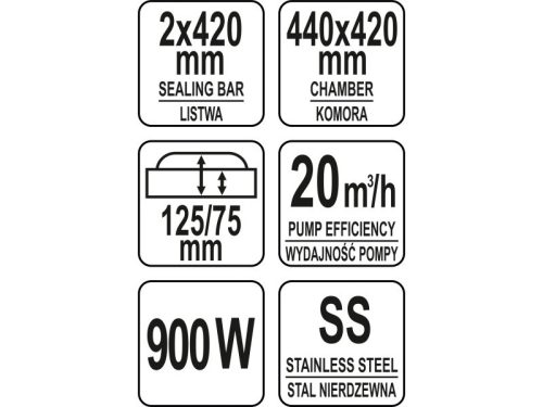YATO YG-09310 GASTRO Vákuumkamrás vákuumfóliázó gép 420 mm 900 W görgős