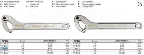 YATO YT-01672 Állítható körmös kulcs 50-80 mm / 280 mm CrV