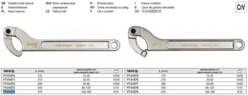 YATO YT-01674 Állítható körmös kulcs 120-180 mm / 470 mm CrV