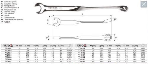 YATO YT-01855 Csavart csillag-villáskulcs 15 mm CrV