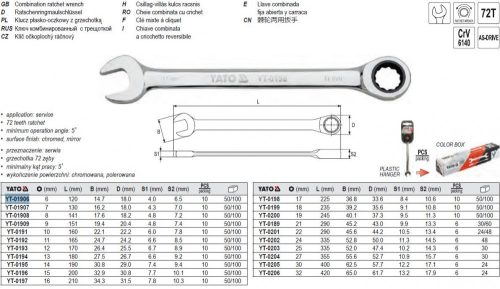 YATO YT-01906 Racsnis csillag-villáskulcs 6 mm / 120 mm 72T CrV