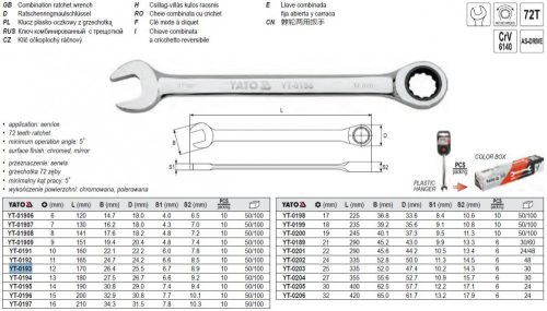 YATO YT-0193 Racsnis csillag-villáskulcs 12 mm / 170 mm 72T CrV