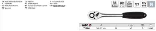 YATO YT-0308 Racsnis hajtószár 3/8" 185 mm 72T CrV