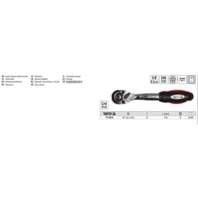   YATO YT-0316 Racsnis hajtószár 1/4" 145 mm 72T hajlított szár CrV