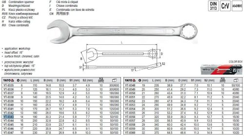 YATO YT-0343 Csillag-villáskulcs 14 mm / 190 mm CrV