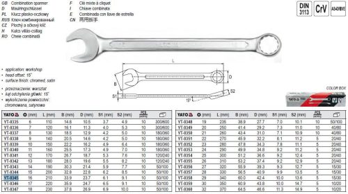 YATO YT-0345 Csillag-villáskulcs 16 mm / 210 mm CrV