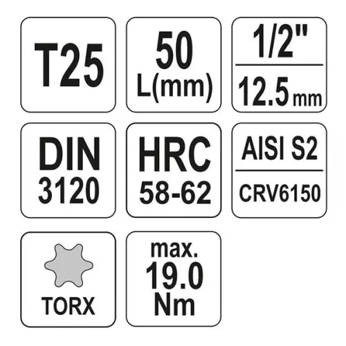 YATO YT-04311 Bit dugókulcs Torx 1/2" T25 CrV