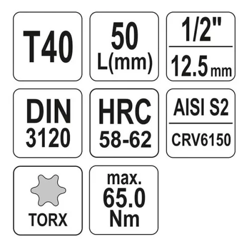 YATO YT-04314 Bit dugókulcs Torx 1/2" T40 CrV