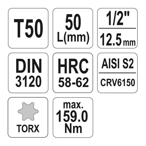 YATO YT-04316 Bit dugókulcs Torx 1/2" T50 CrV
