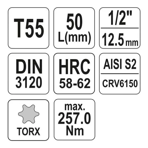 YATO YT-04317 Bit dugókulcs Torx 1/2" T55 CrV