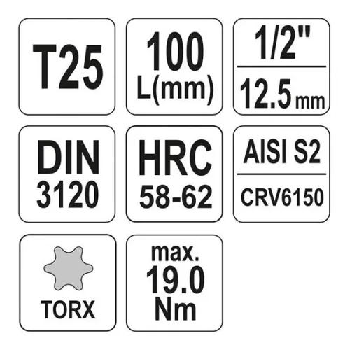 YATO YT-04321 Hosszú bit dugókulcs Torx 1/2" T25 CrV