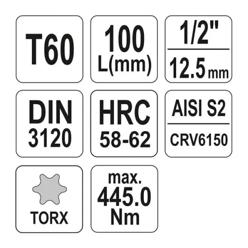 YATO YT-04328 Hosszú bit dugókulcs Torx 1/2" T60 CrV