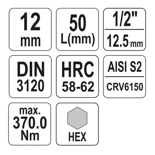 YATO YT-04386 Bit dugókulcs Imbusz 1/2" 12 mm CrV