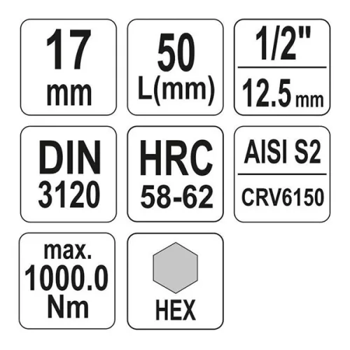 YATO YT-04388 Bit dugókulcs Imbusz 1/2" 17 mm CrV