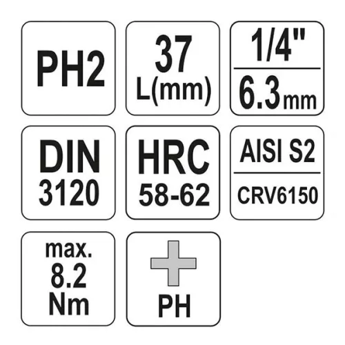 YATO YT-04412 Bit dugókulcs Phillips 1/4" PH2 CrV