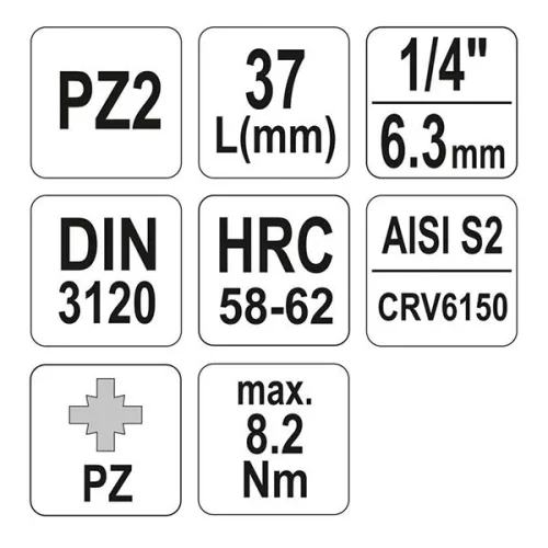 YATO YT-04418 Bit dugókulcs Pozidriv 1/4" PZ2 CrV