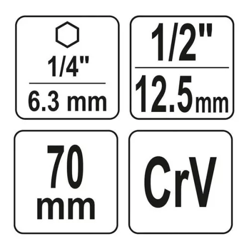YATO YT-04627 Dugókulcs adapter 1/4" Hex -> 1/2" négyszög CrV