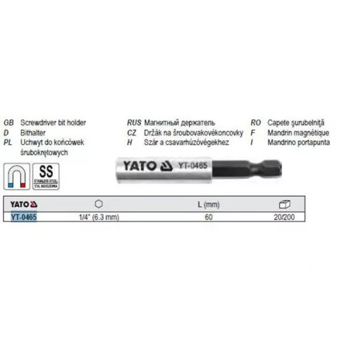 YATO YT-0465 Bithegy-tartó 60 mm 1/4" mágneses inox