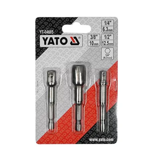 YATO YT-04685 Dugókulcs adapter készlet 3 részes 1/4" Hex -> 1/4", 3/8", 1/2" négyszög