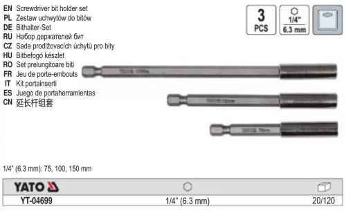YATO YT-04699 Bithegy-tartó készlet 3 részes 1/4"
