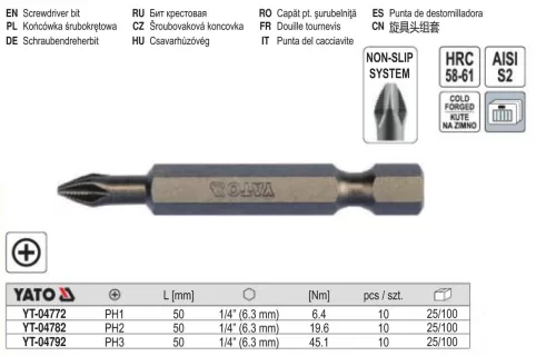 YATO YT-04772 Bithegy PH1 x 50 mm (10 db/cs)