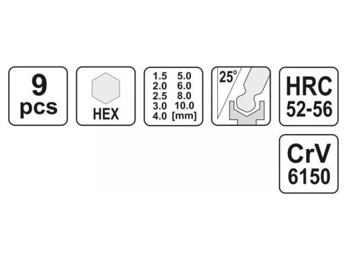 YATO YT-0505 Gömbfejű imbuszkulcs készlet 9 részes 1,5-10 mm CrV