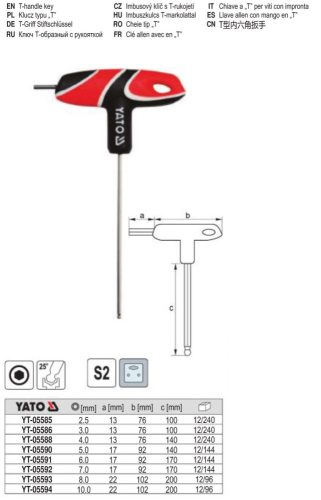 YATO YT-05588 Gömbfejű imbusz T-kulcs 4,0 mm / 13 x 140 mm S2