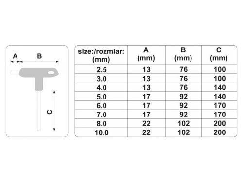 YATO YT-05597 Gömbfejű imbusz T-kulcs készlet 8 részes 2,5-10 mm S2