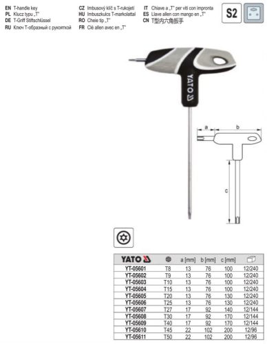 YATO YT-05605 T-kulcs T20 / 130 mm S2