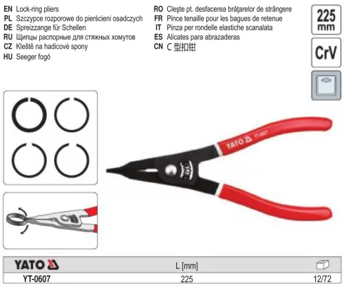 YATO YT-0607 Seeger fogó 225 mm csőrös külső