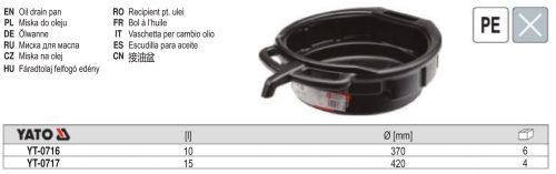 YATO YT-0717 Fáradt olaj felfogó edény 420 mm / 15 l