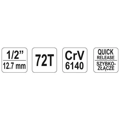 YATO YT-0732 Racsnis hajtószár 1/2" 255 mm 72T hajlított szár, lágy fogantyús CrV