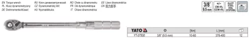 YATO YT-07500 Nyomatékkulcs 3/8" 10-60 Nm / 378-400 mm