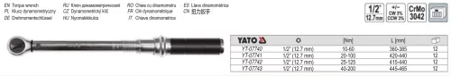 YATO YT-07743 Nyomatékkulcs 1/2" 40-200 Nm 445-465 mm