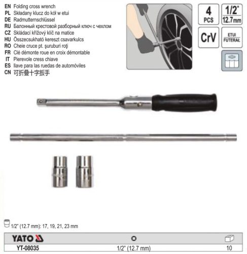 YATO YT-08035 Keresztkulcs 1/2" 17 x 19 x 21 x 23 mm szétszedhető CrV