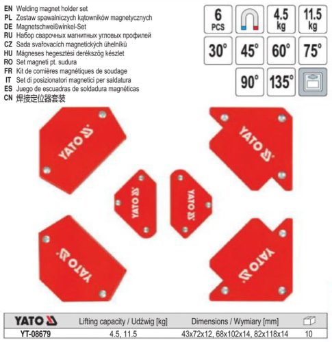 YATO YT-08679 Hegesztési munkadarabtartó mágnes készlet 6 részes