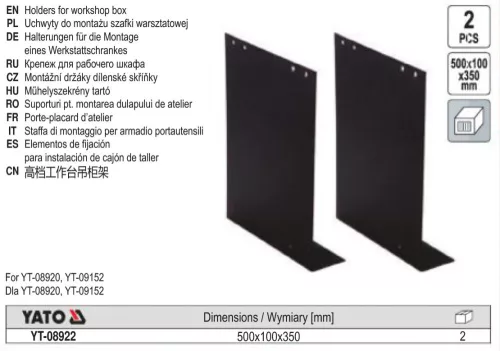 YATO YT-08922 Szekrény tartó konzol 500 x 100 x 350 mm 2 db YT-08920-hoz