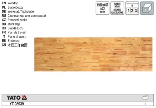 YATO YT-08939 Fa munkalap 3 alsó szekrényhez 1980 x 457 x 22 mm