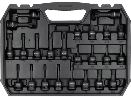 YATO YT-10260 Gépi dugókulcs készlet 64 részes rövid és hosszú dugók, külső és belső torx, SPLine és imbusz, alufelnihez dugó fejekkel 1/2 col