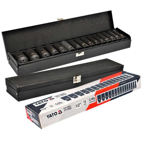YATO YT-1055 Gépi hosszú dugókulcs készlet 15 részes 1/2" 10-32 mm CrMo