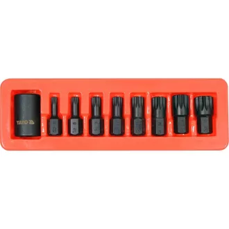   YATO YT-10663 Gépi spline bit készlet 9 részes 1/2" M6-M18 mm dugókulcs adapterrel